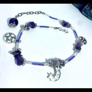 Pentagram, moon and amethyst anklet